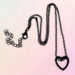 Hollow Heart, Trendy Black Coated Metal Necklace